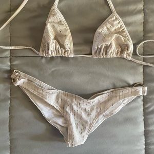 Ultra cheeky white metallic swimsuit